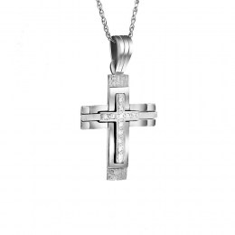 λευκόχρυσος γυναικείος σταυρός ζιργκόν ST11200051
