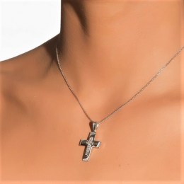 λευκόχρυσος γυναικείος σταυρός ζιργκόν ST11200054(b)