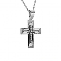 λευκόχρυσος γυναικείος σταυρός ζιργκόν ST11200054