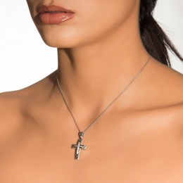 λευκόχρυσος γυναικείος σταυρός ζιργκόν ST11200087(a)