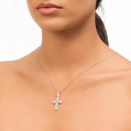 λευκόχρυσος γυναικείος σταυρός ζιργκόν ST11200113(a)