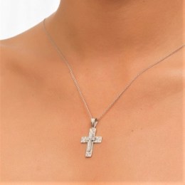 λευκόχρυσος γυναικείος σταυρός ζιργκόν ST11200116(b)