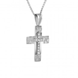 λευκόχρυσος γυναικείος σταυρός ζιργκόν ST11200116
