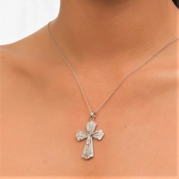 λευκόχρυσος γυναικείος σταυρός ζιργκόν ST11200131(b)