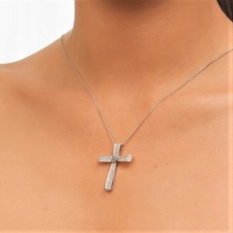 λευκόχρυσος γυναικείος σταυρός ζιργκόν ST11200257(b)