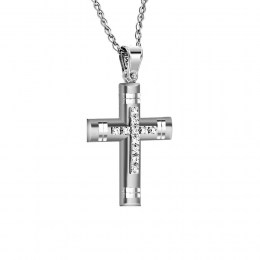 λευκόχρυσος γυναικείος σταυρός ζιργκόν ST11200375
