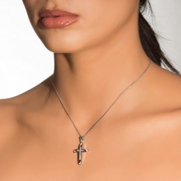 λευκόχρυσος γυναικείος σταυρός ζιργκόν ST11200378(a)