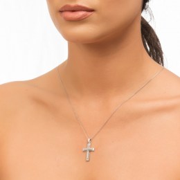 λευκόχρυσος γυναικείος σταυρός ζιργκόν ST11200415(a)