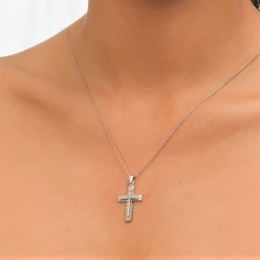 λευκόχρυσος γυναικείος σταυρός ζιργκόν ST11200415(b)