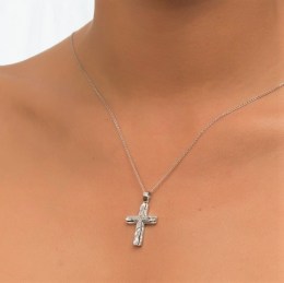 λευκόχρυσος γυναικείος σταυρός ζιργκόν ST11200418(b)