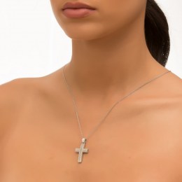 λευκόχρυσος γυναικείος σταυρός ζιργκόν ST11200756(a)