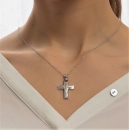 λευκόχρυσος γυναικείος σταυρός ζιργκόν ST11200924(b)