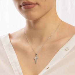 λευκόχρυσος γυναικείος σταυρός ζιργκόν ST11200944(a)