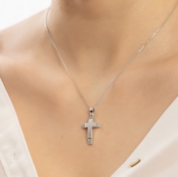 λευκόχρυσος γυναικείος σταυρός ζιργκόν ST11200944(b)