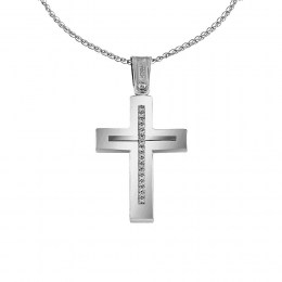 λευκόχρυσος γυναικείος σταυρός ζιργκόν ST12200944