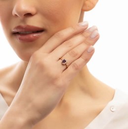 ροζ χρυσό γυναικείο δαχτυλίδι μωβ ζιργκόν D11300812(b)