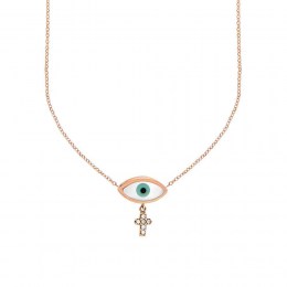 ροζ χρυσό γυναικείο κολιέ μάτι σταυρός KL11300140
