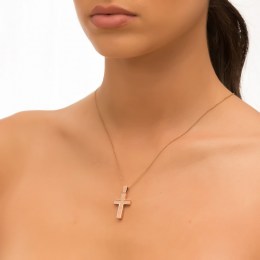 ροζ χρυσός γυναικείος σταυρός λουστρέ ζαγρέ ST11300271(a)