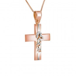 σταυρός γυναικείος ροζ χρυσός καρδιές ST11300264